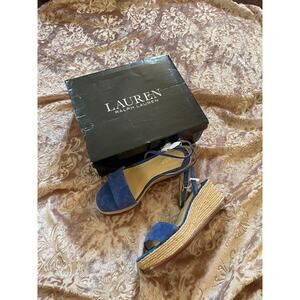 NEW‎ Lauren Ralph Lauren suede colbalt blue espadrille wedges 5.5